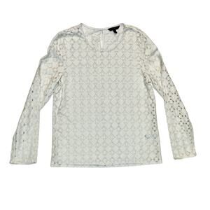 Banana Republic Top Dressy Medium Eyelet Lace Blouse Tunic Cream Long Sleeve